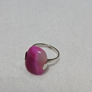 Pink Agate Stone Silver Ring Size 8.5
